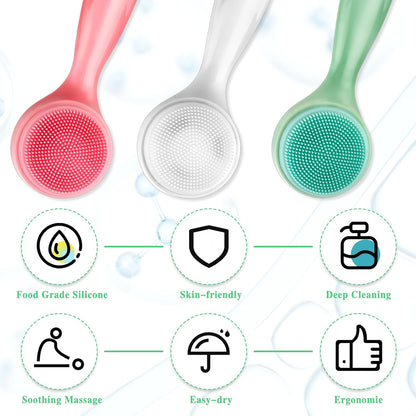 3 Pack Silicone Manual Facial Cleansing Brush Makeup Skincare Removal Applicator Skin Friendly Face Scrubber Exfoliator Soft Bristles Waterproof for Blackheads Whiteheads Massaging