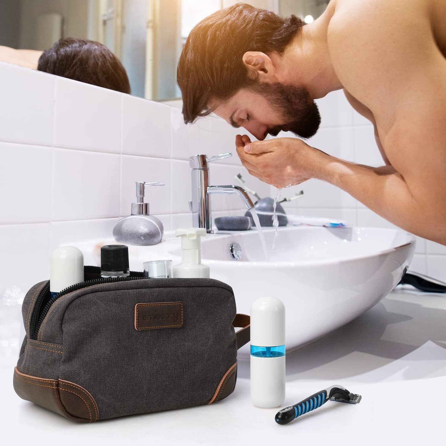 Toiletry Bag for Men, Canvas Travel Toiletry Bag Men'S Dopp Kit, Water-Resistant Bathroom Bag Mens Shaving Kit, Travel Kit Small Bags, Shaving Bag, Toiletry Bags