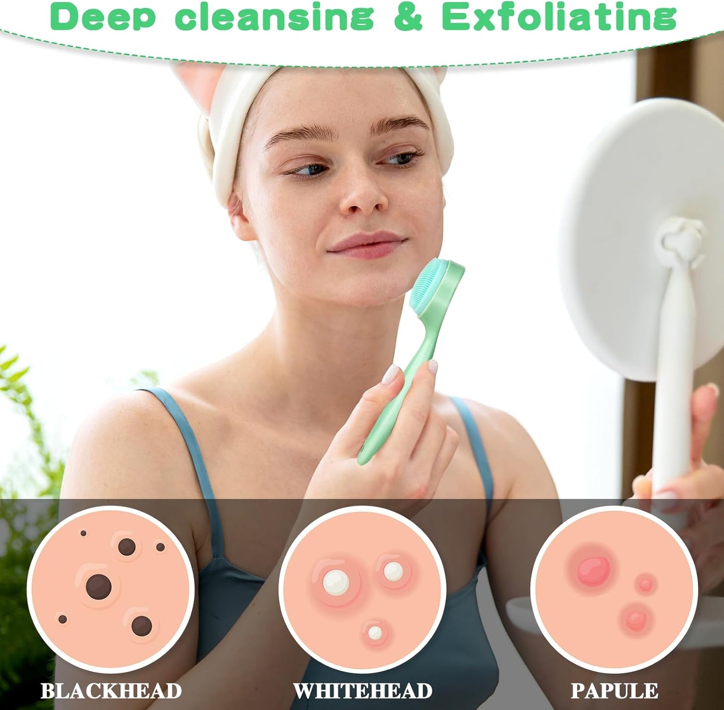 3 Pack Silicone Manual Facial Cleansing Brush Makeup Skincare Removal Applicator Skin Friendly Face Scrubber Exfoliator Soft Bristles Waterproof for Blackheads Whiteheads Massaging