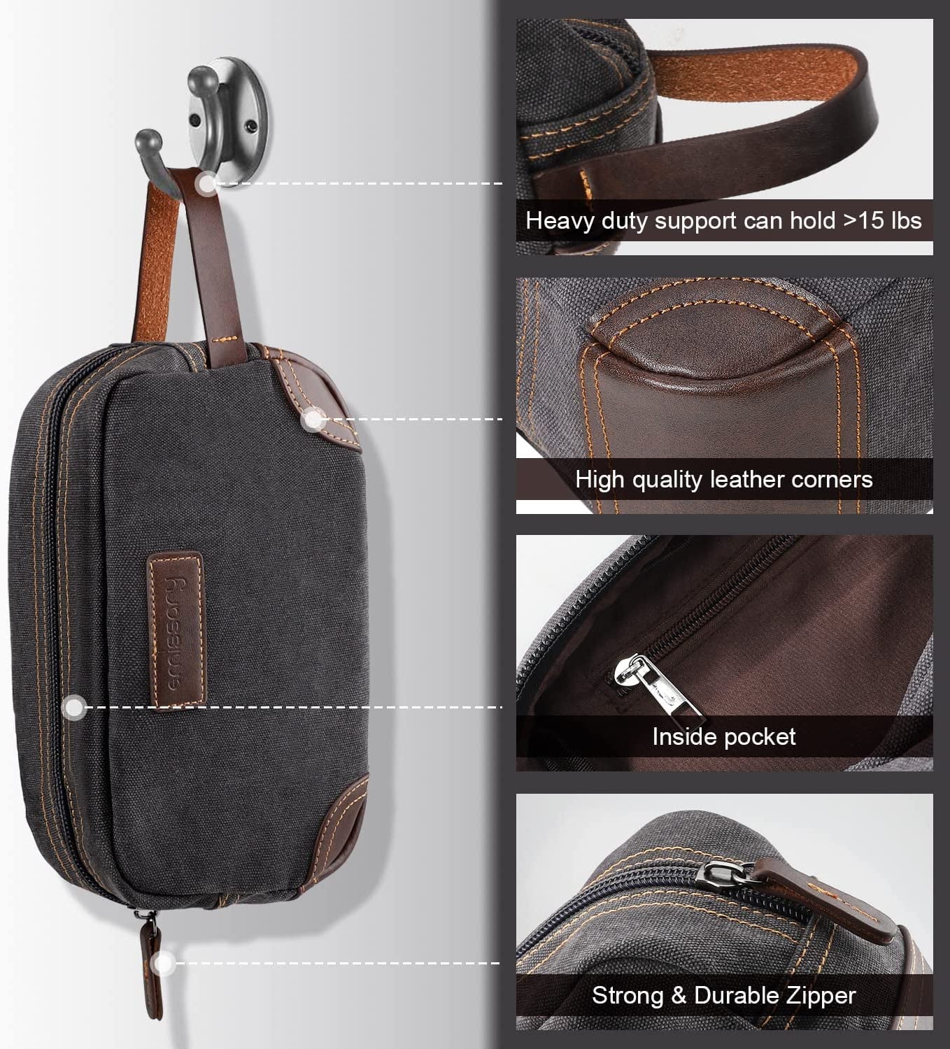 Toiletry Bag for Men, Canvas Travel Toiletry Bag Men'S Dopp Kit, Water-Resistant Bathroom Bag Mens Shaving Kit, Travel Kit Small Bags, Shaving Bag, Toiletry Bags