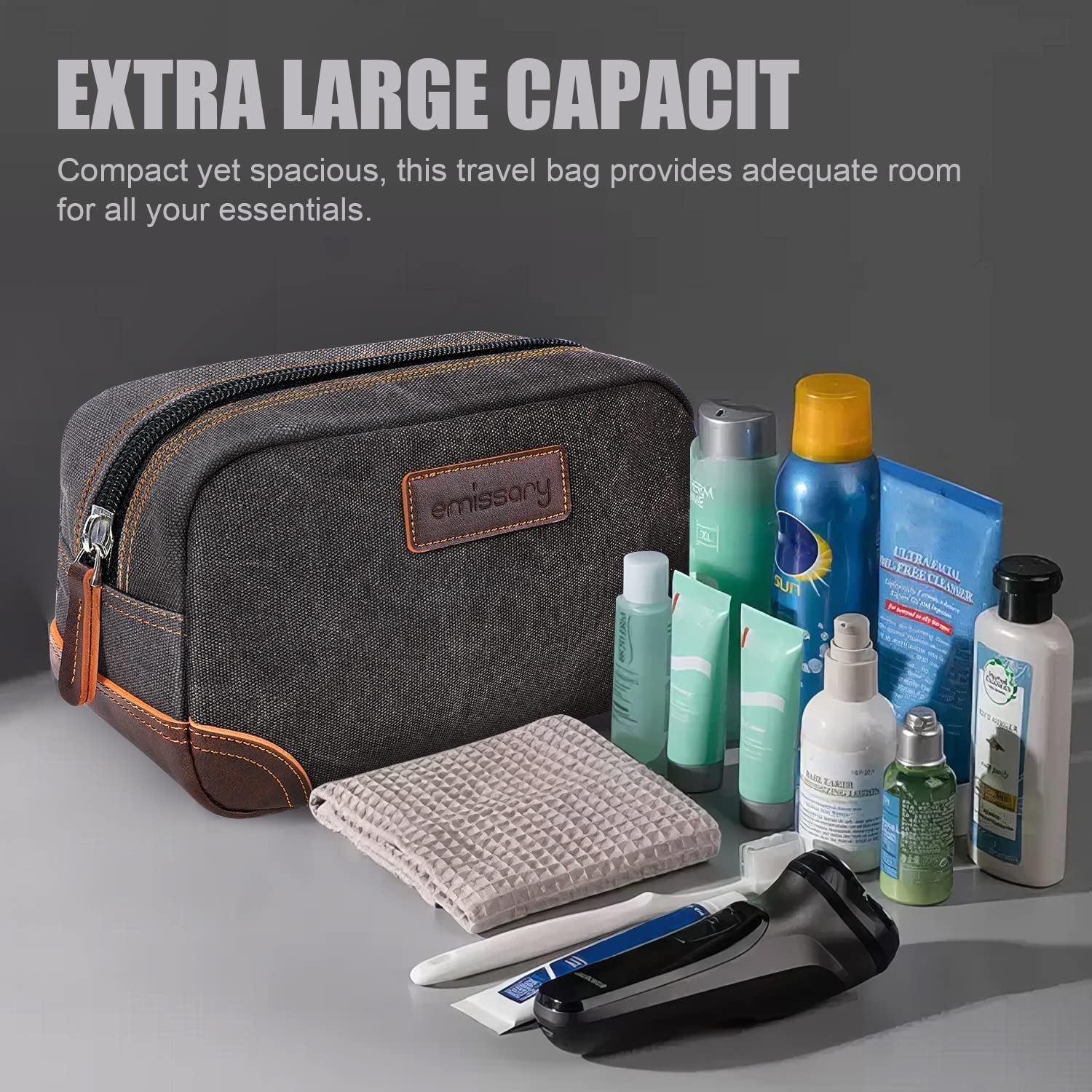 Toiletry Bag for Men, Canvas Travel Toiletry Bag Men'S Dopp Kit, Water-Resistant Bathroom Bag Mens Shaving Kit, Travel Kit Small Bags, Shaving Bag, Toiletry Bags
