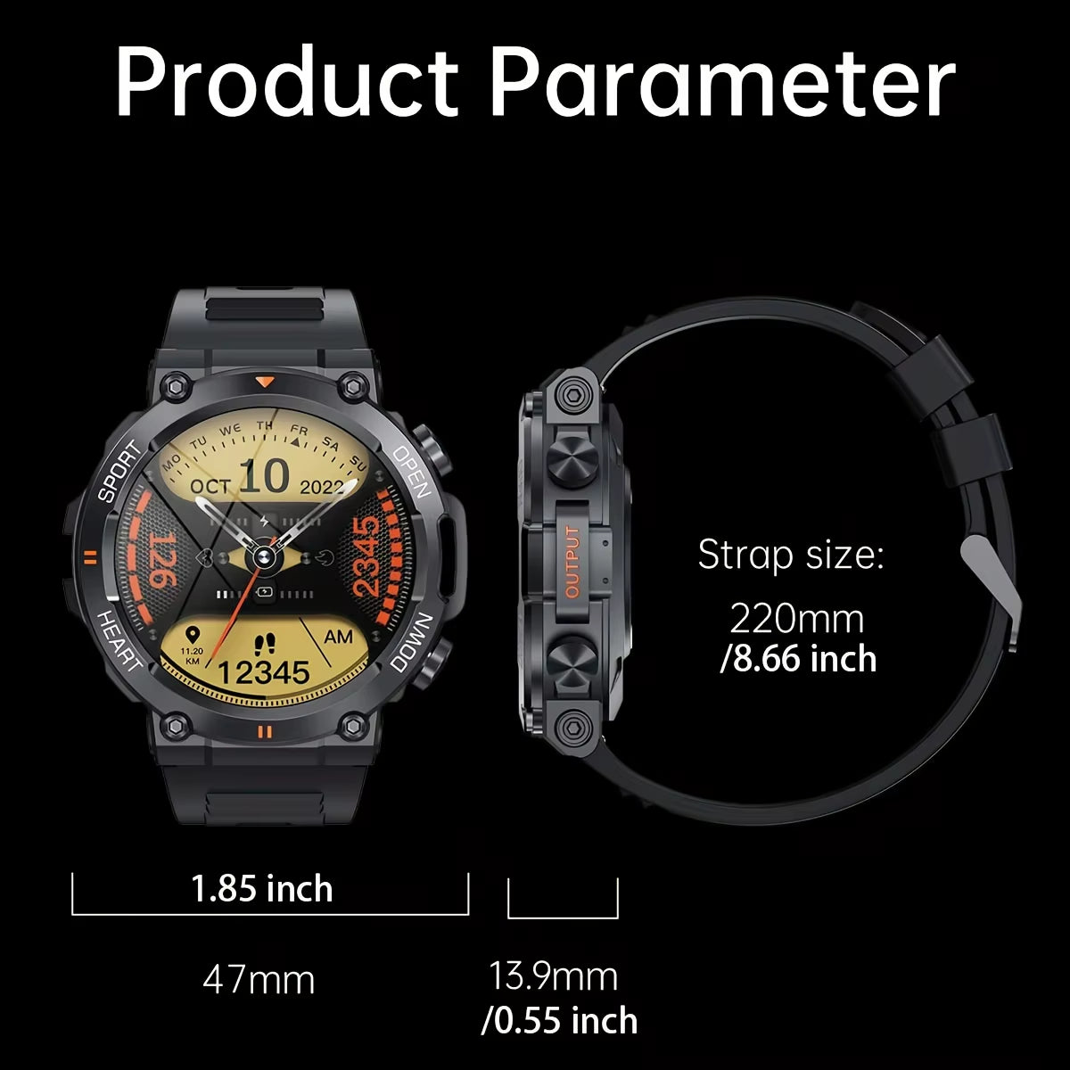 K56Pro Men's Smart Watch - Heart Rate Monitor, Bluetooth Connectivity, 1.39" HD Screen, 400mAh Long Battery Life, Perfect for Outdoor Sports